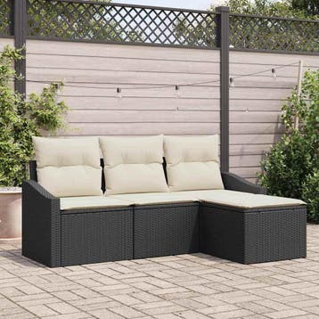 vidaXL Bankstel 4 st Zwart poly rattan, Verzenden, Nieuw, Rotan, 4 zitplaatsen