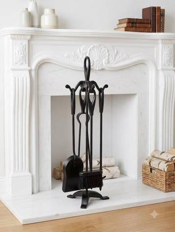 Vintage Style Cast Iron Fireplace Tool Set – 5-Piece Hearth