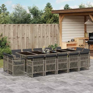 vidaXL 15-delige Tuinset met kussens poly rattan grijs, Verzenden, Nieuw, 4 zitplaatsen, Tuinset