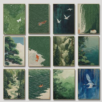 Japanse Canvas Poster: Zen Bos, Koi Vis & Kraanvogel - Sfeer, Verzenden, Nieuw
