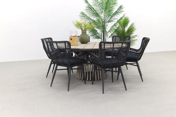 VDG Jasmine black/GI Trinxa ronde tuinset - Ø148 cm., Verzenden, Nieuw, Wicker, Tuinset