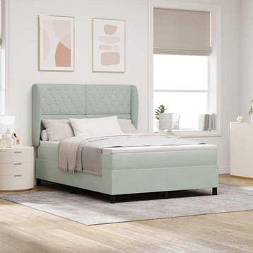 vidaXL Boxspringbed met hoofdeinde Lichtgrijs 200 x 140 cm, Verzenden, Nieuw, Tweepersoons, Stof