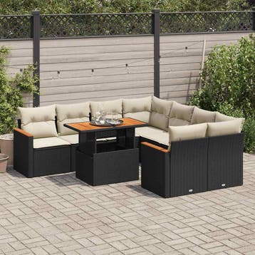 vidaXL 9-delige Loungeset met kussens poly rattan acacia, Verzenden, Nieuw, Loungeset