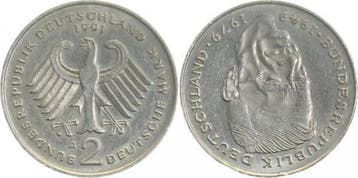 2 Dm Duitsland Fehlpraegung 2 Mark 1991 A Stempeldrehung..., Verzenden