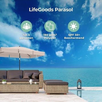 2dekans | LifeGoods Parasol - Balkonparasol - 200x125cm -, Ophalen of Verzenden, Zo goed als nieuw