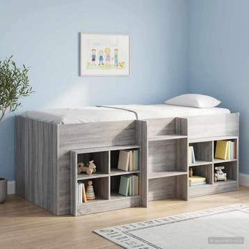 vidaXL Kinder Hoogslaper Grijs Sonoma 90 x 200 cm Bewerkt, Eenpersoons, Verzenden, Nieuw, Grijs
