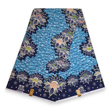 Afrikaanse wax print stof - Lichtblauw Blauw Lotus Border -, Hobby en Vrije tijd, Stoffen en Lappen, Ophalen of Verzenden, Nieuw