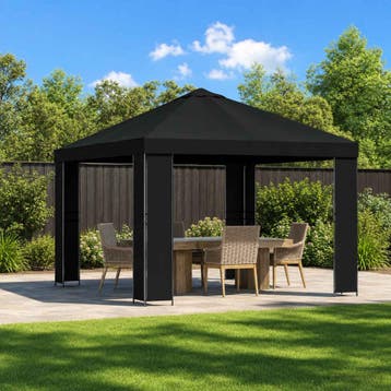 vidaXL Paviljoen 3 x 3 m Zwart Polyester en staal 190 gsm, Verzenden, Nieuw