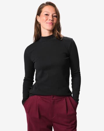 HEMA Dames T-shirt Clara rib katoen zwart 3=50% / 2=30%, Verzenden, Nieuw