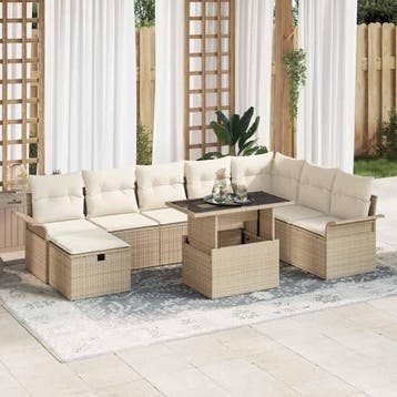 vidaXL Tuin Sofa Set 9 st Beige poly rattan, Tuin en Terras, Verzenden, Nieuw, Rotan, Meer dan 8 zitplaatsen