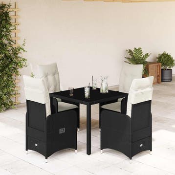 vidaXL 5-delige Bistroset met kussens poly rattan zwart, Tuin en Terras, Verzenden, Nieuw, 4 zitplaatsen