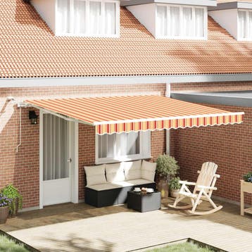 vidaXL Uitschuifbare luifel Geel en Oranje 400 × 350 cm, Verzenden, Nieuw