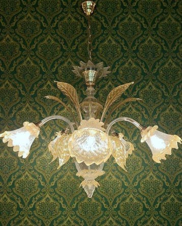 Kroonluchter - Transparant glas en geel - Murano, Antiek en Kunst, Antiek | Lampen