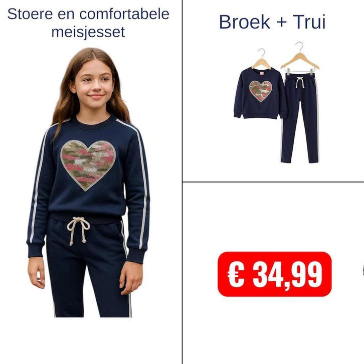 Stoere en comfortabele meisjesset - Navy blauw met paillette, Kinderen en Baby's, Kinderkleding | Overige, Meisje, Nieuw, Ophalen of Verzenden