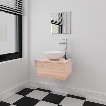 vidaXL Badkamermeubelset 4-delig met kraan en wasbak beige, Verzenden, Nieuw, Overige typen