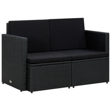 vidaXL Tuinbank 2-zits met kussens poly rattan zwart, Tuin en Terras, Verzenden, Nieuw
