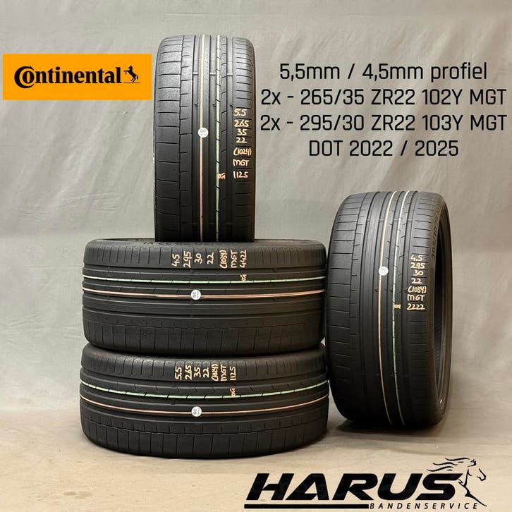 265/35/22 295/30/22 Continental zomerbanden 5,5/4,5mm 4X, Auto-onderdelen, Banden en Velgen, Overige maten, Erkend duurzaam, Zomerbanden