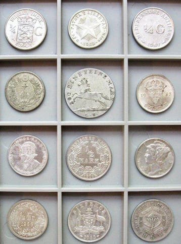 Wereld. 12 Different Silver Coins 1821-1967 (Zonder
