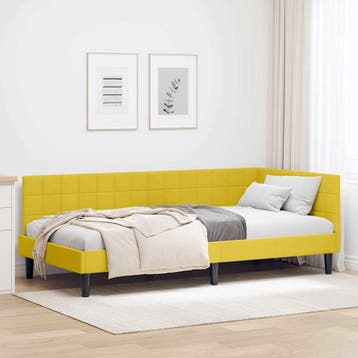vidaXL Hoekbedframe Geel 100 x 200 cm Fluweel, Verzenden, Nieuw, Eenpersoons, Stof
