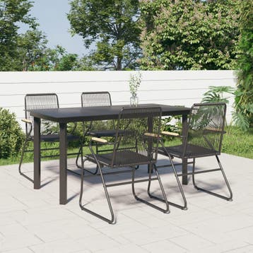 vidaXL 5-delige Tuinset PVC-rattan zwart, Verzenden, Nieuw, 4 zitplaatsen, Tuinset