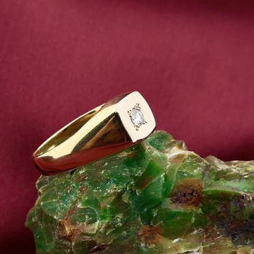 Bicolor gouden zegelring met diamant 0,09 ct., Sieraden, Tassen en Uiterlijk, Ringen, Gebruikt, 19 tot 20, Heer, Ophalen of Verzenden