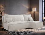 Hoekbank Ribstof Karlito Creme | Universeel | €399,-, Huis en Inrichting, Hout, Hoekbank, 200 tot 250 cm, 100 tot 125 cm