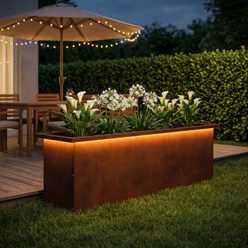 vidaXL Plantenbak met led Roestkleurig 30 x 100 x 30 cm, 100 cm of meer, Verzenden, Nieuw, Metaal
