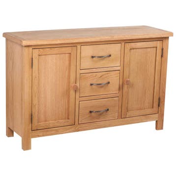 vidaXL Dressoir met 3 lades 110x33,5x70 cm massief eikenhout, Huis en Inrichting, 100 tot 150 cm, Verzenden, Nieuw, 25 tot 50 cm