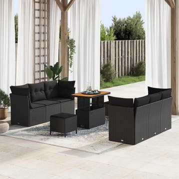 vidaXL Tuin Sofa Set 9 st Zwart poly rattan, Verzenden, Nieuw, Meer dan 8 zitplaatsen