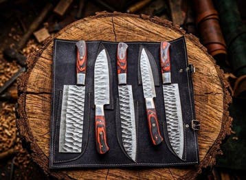 5Pc’s Kitchen /chef Set with cleaver and leather Roll Cover