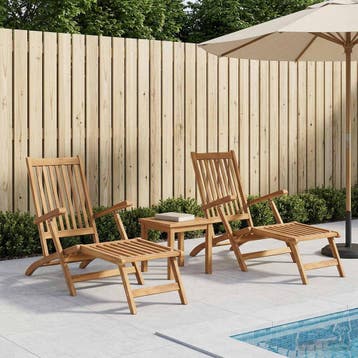 vidaXL Vouwdeckstoel 2 pcs Naturel Massief Teakhout, Tuin en Terras, Tuinstoelen, Verzenden, Nieuw