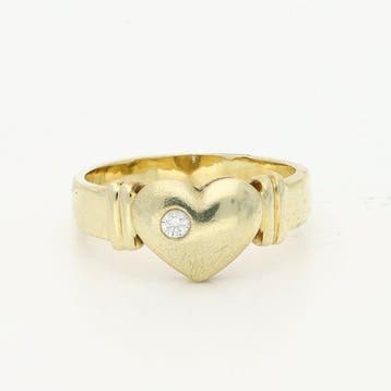 Ring - 14 karaat Geel goud - 0.09ct. tw. Diamant, Sieraden, Tassen en Uiterlijk, Ringen, Nieuw