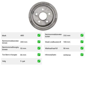 Remtrommel Achteras Oldsmobile Omega – Mega Korting, Verzenden, Nieuw, Oldsmobile