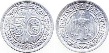 Duitsland 50 Pfennig 1936 E vz+ min Randfehler nickel, Verzenden