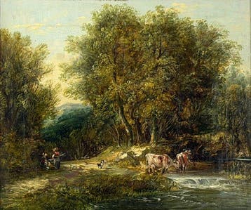 British school (XlX) - Cattle watering in a stream.