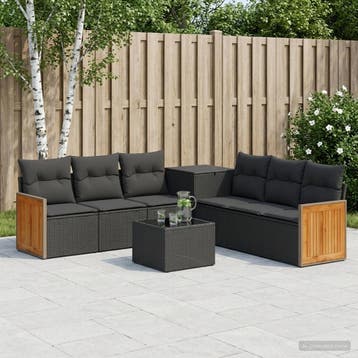 vidaXL Bankstel 8 st Zwart Poly Rattan en Staal, Verzenden, Nieuw