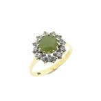 Gouden entouragering met jade en diamanten; 0,3 ct., Sieraden, Tassen en Uiterlijk, Ringen, Gebruikt, Overige kleuren, Ophalen of Verzenden