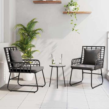 vidaXL Tuin eettafelset 3 st Zwart en Anthraciet poly rattan, Verzenden, Nieuw, Rotan, 3 zitplaatsen