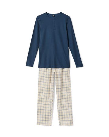 HEMA Herenpyjama wafel ruiten middenblauw, Kleding | Heren, Verzenden, Nieuw