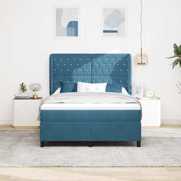vidaXL Boxspringbed met hoofdeinde Donkerblauw 200 x 140 cm, Verzenden, Nieuw, Blauw, Stof