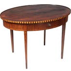 Mahonie theetafel ca 1865 Louis Seize stijl met lade ingeleg, Ophalen of Verzenden