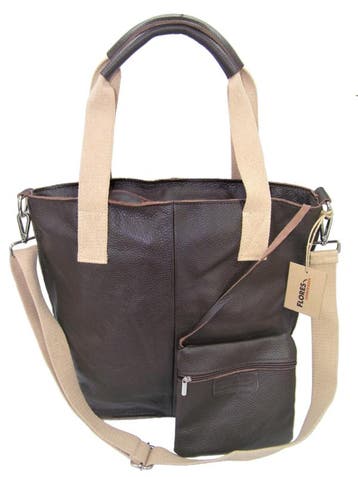 Flores Lederwaren donkerbruine leren shopper met canvas acce, Verzenden, Nieuw