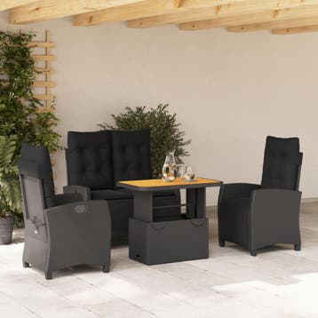 vidaXL 4-delige Tuinset met kussens poly rattan zwart, Verzenden, Nieuw, Tuinset