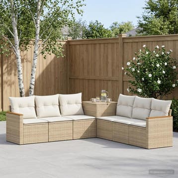 vidaXL Bankstel 7 st Beige en Crème Wit Poly Rattan en Staal, Verzenden, Nieuw