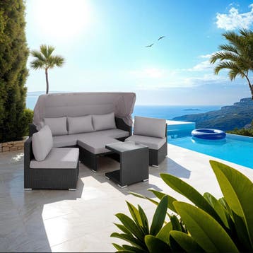 Rotanlounge met aluminium frame San Marino - zwart, Verzenden, Nieuw