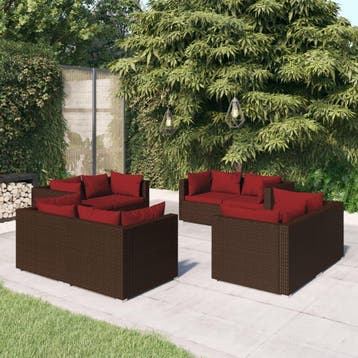 vidaXL 8-delige Loungeset met kussens poly rattan bruin, Tuin en Terras, Tuinsets en Loungesets, Verzenden, Nieuw, Loungeset