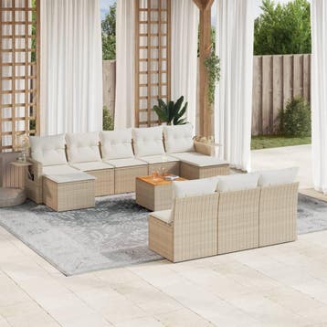 vidaXL 11-delige Tuinset met kussens poly rattan beige, Verzenden, Nieuw, Tuinset