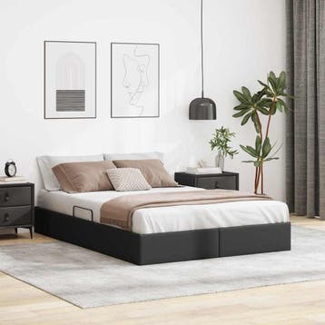 vidaXL Opslag bed met opslag Zwart 137 x 190 cm Kunstleer, Verzenden, Nieuw, Zwart, Overige materialen