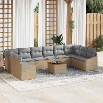 vidaXL Tuinbankenset 11 st Beige en Licht Grijs poly rattan, Verzenden, Nieuw, Meer dan 8 zitplaatsen