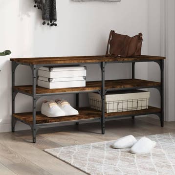 vidaXL Schoenenbankje 100x38,5x49 cm bewerkt hout gerookt, Verzenden, Nieuw